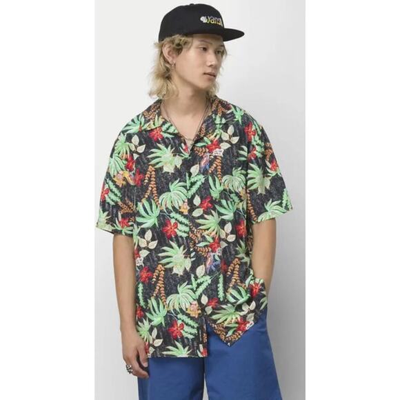Vans Crayola Floral Woven Short Sleeve Button Down Shirt Size M - Picture 1 of 9